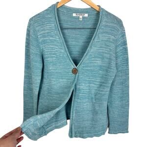 North Style 100% Cotton Roll Hem Tunic Cardigan Sz M Turquoise Coastal Cottage